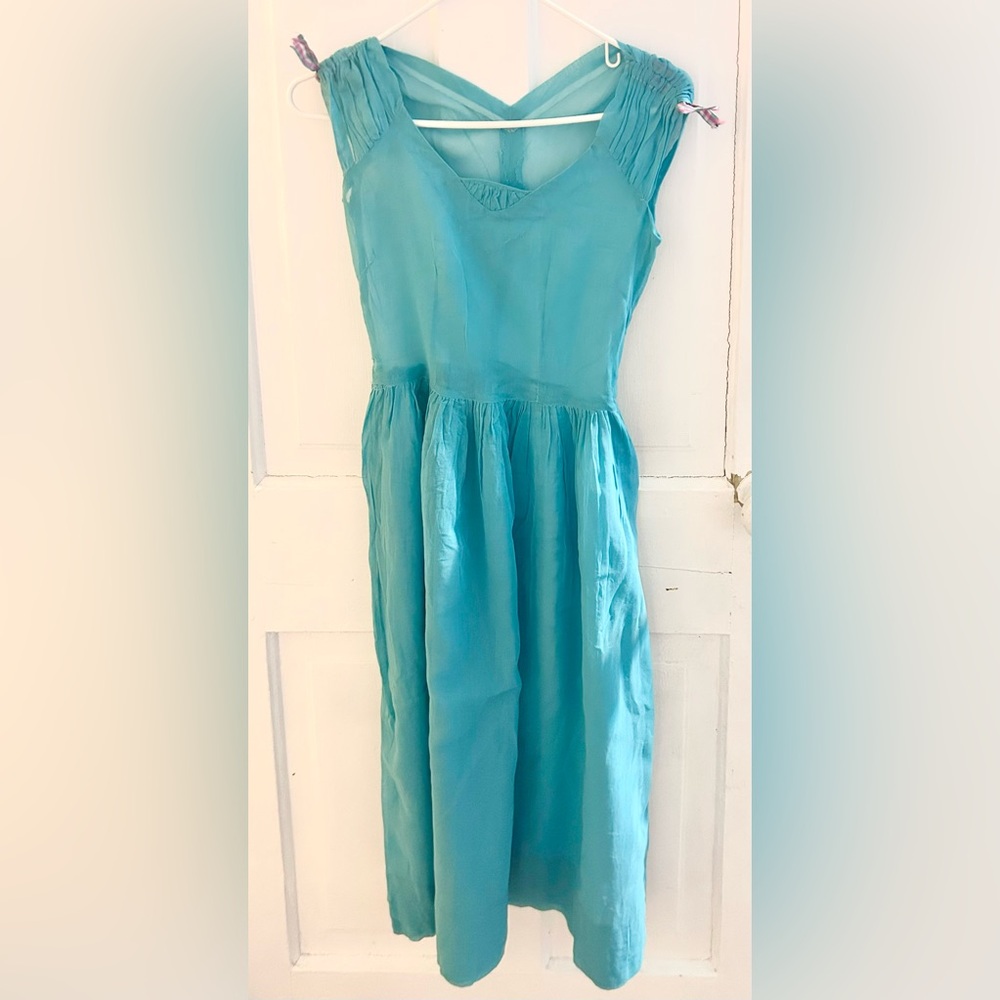 1950-1960 Handmade Blue Chiffon Dress